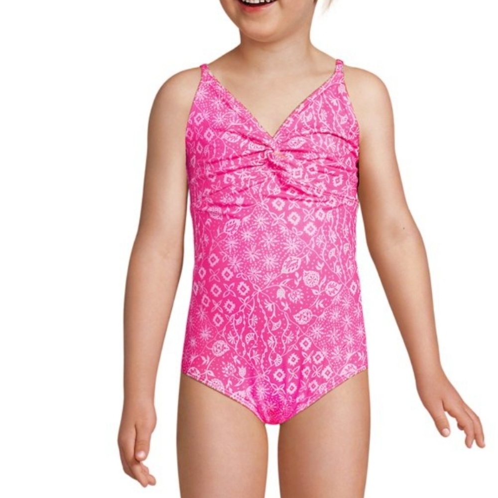 Lands' End Pink and White Swimsuit